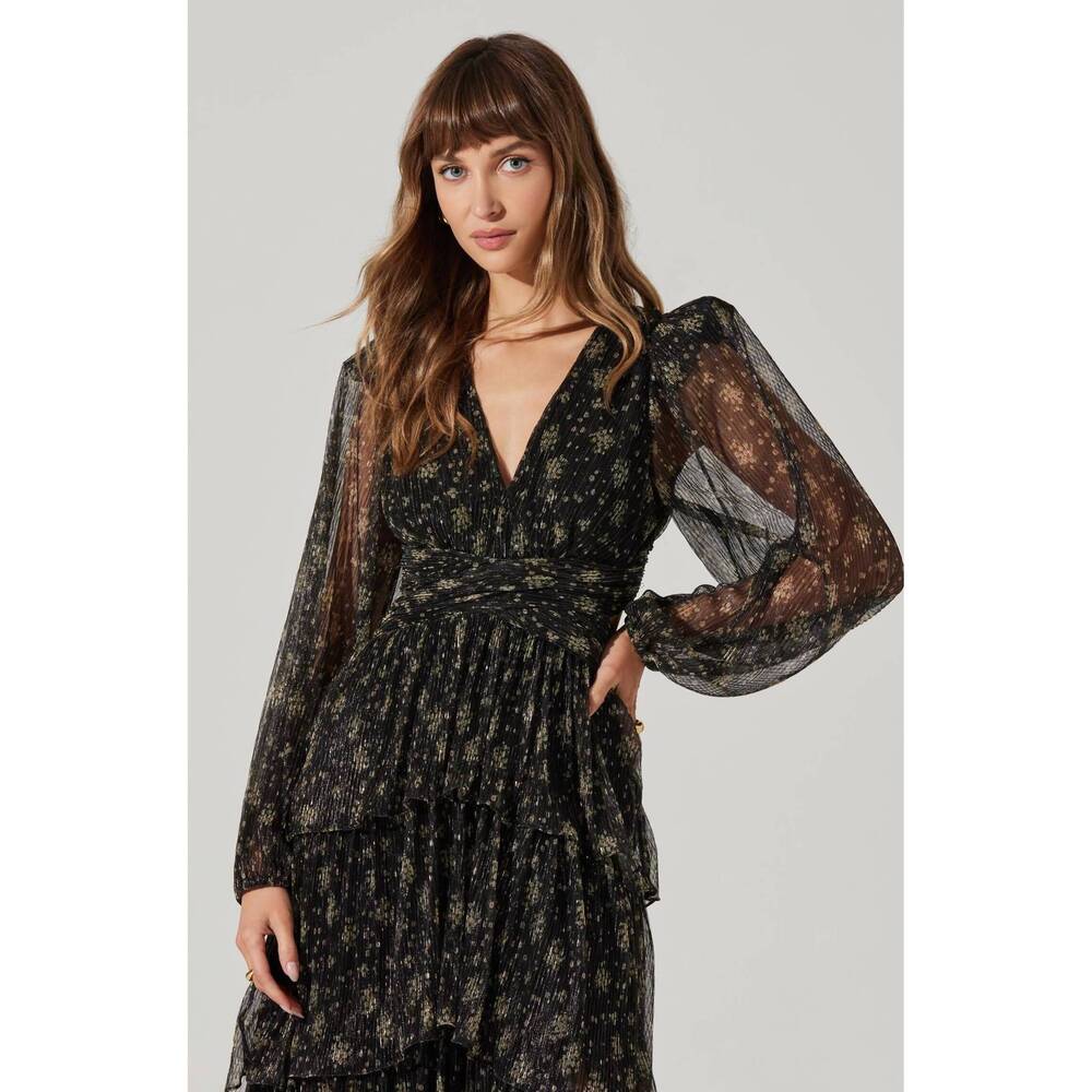 NEW ASTR anora dress in navy plum floral - Picture 3 of 6